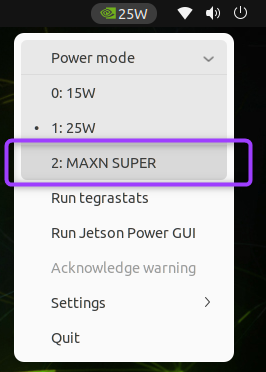 选择 MAXN SUPER 电源模式